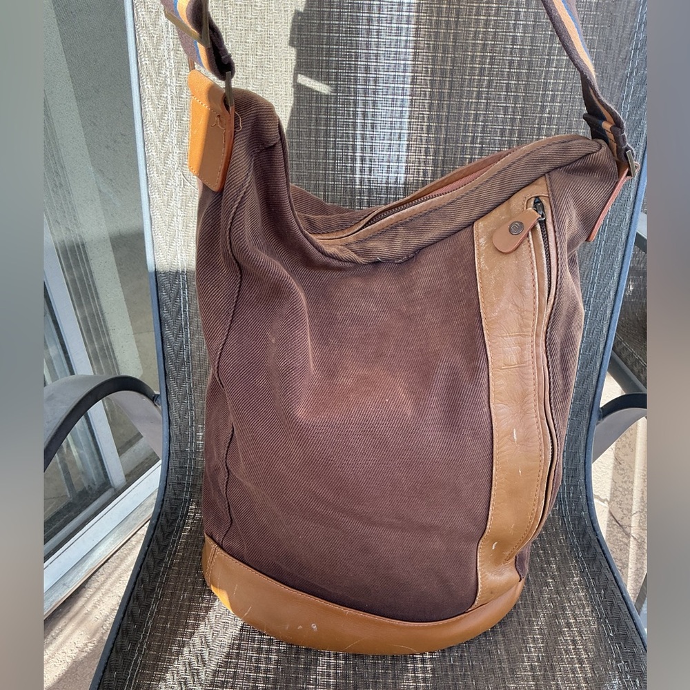 Fila Vintage Brown/Tan Canvas/Leather Bucket Bag